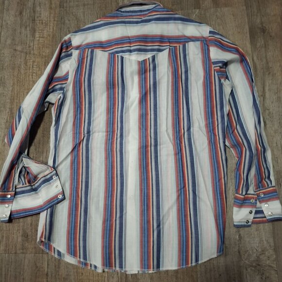 Rustler Mens Long Sleeve Western Pearl Snap Shirt Size XL Tall Striped Cotton - Picture 2 of 5